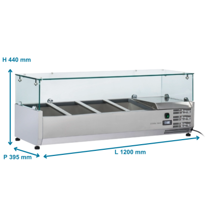 Saladette à Poser 120 cm - 3 bacs GN1/3 - 1 bac GN1/2  - verre