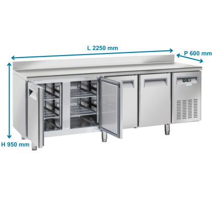 Table réfrigérée positive, 4 portes + dosseret