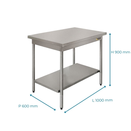 Table Inox Centrale + Étagere Basse L 1000 mm