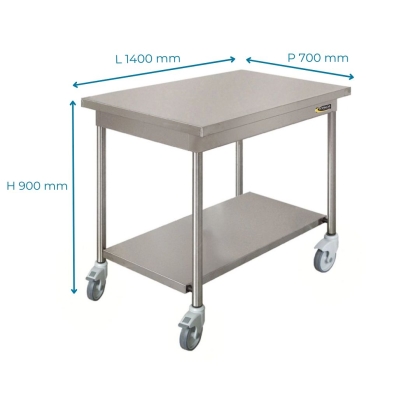 Table Inox Mobile P 700 + Étagere Basse L 1400 mm