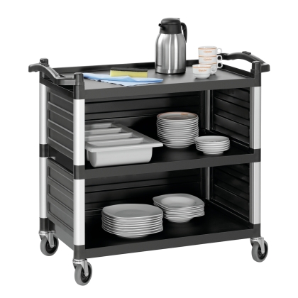 Chariot de service noir, 3 tablettes