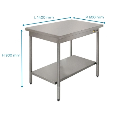 Table Inox Centrale + Étagere Basse L 1400 mm