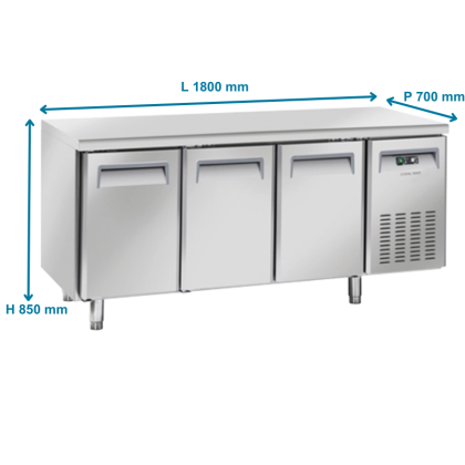 Table réfrigérée positive GN1/1, 3 portes 