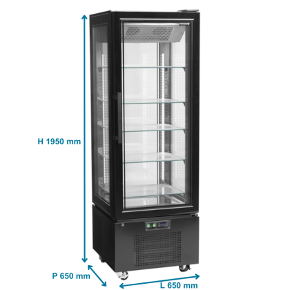 Vitrine réfrigérée négative 4 faces vitrés - 364L