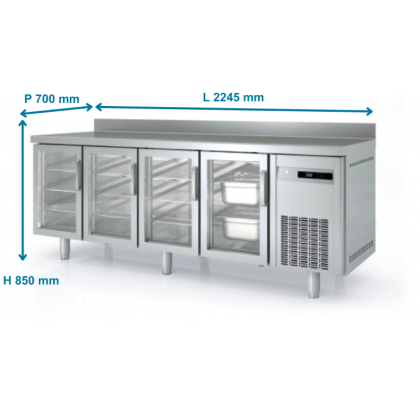 Table réfrigérée positive, 4 portes vitrées, P700