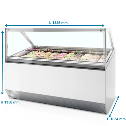 Vitrine spécial glaciers, vitre droite - 20 bacs Napoli 5L