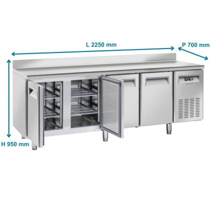Table réfrigérée positive GN1/1, 4 portes + dosseret