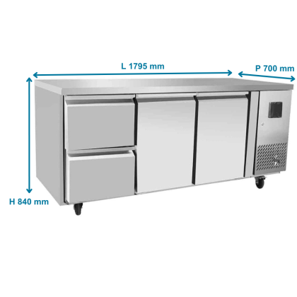 Table positive GN1/1, 2 portes 2 tiroirs, P700