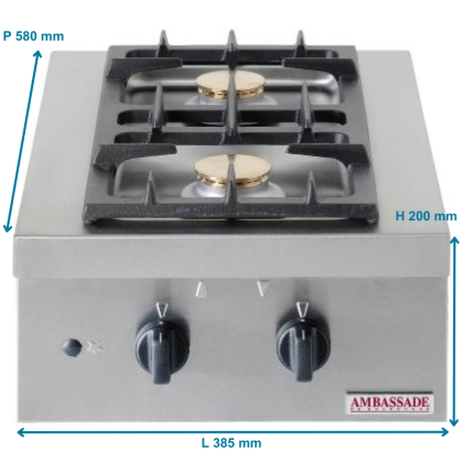 Réchaud Gaz 2 Feux - L 385 mm