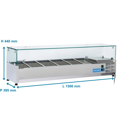 Saladette à Poser 150cm 5 bacs GN1/3, 1 Bac GN1/2