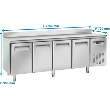 Table réfrigérée négative GN1/1, 4 portes + dosseret - COOL HEAD