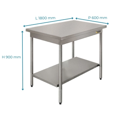 Table Inox Centrale + Étagere Basse L 1800 mm