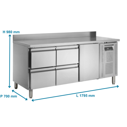 Table réfrigérée adossée positive, 1 porte + 4 tiroirs - GN1/1 P700