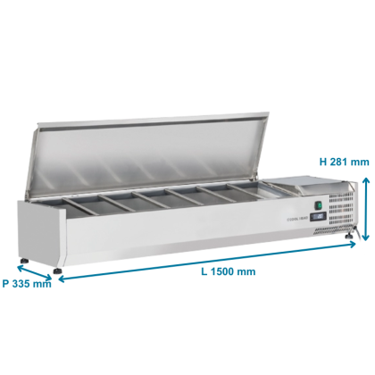 Saladette à Poser 150 cm - 7 bacs GN1/4  - Inox