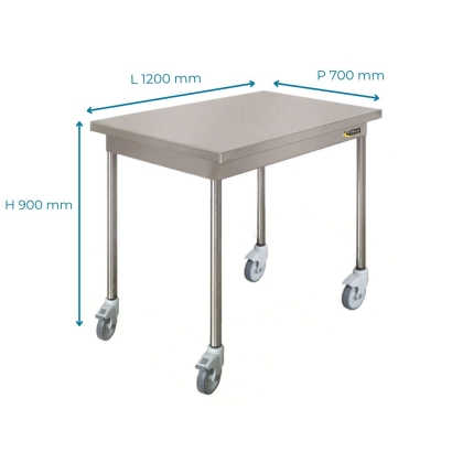 Table Inox Centrale Mobile P 700 L 1200 mm