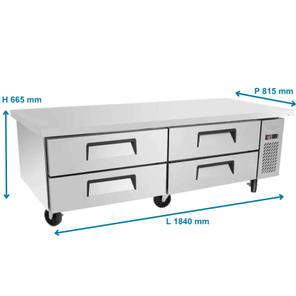 Soubassement réfrigéré positif, 4 tiroirs GN1/1 - 340L, L 1840 mm