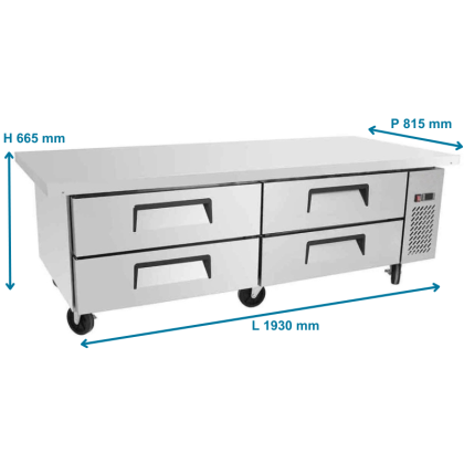 Soubassement réfrigéré positif, 4 tiroirs GN1/1 - 340L, L 1930 mm