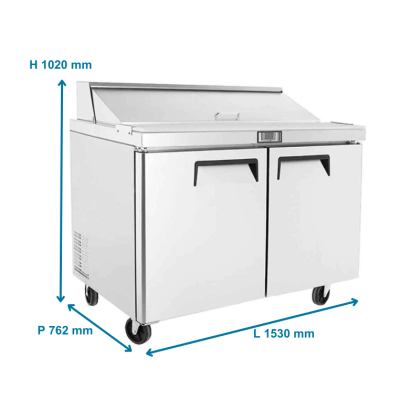 Table de préparation tropicalisée, 2 portes - 16 Bacs GN 1/6