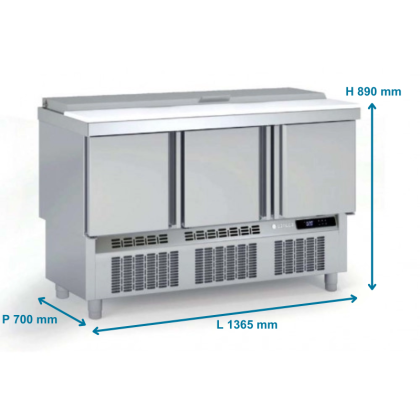 Saladette réfrigérée 3 portes - 18 bacs GN1/6 + 6 bacs GN1/9 - 264 L