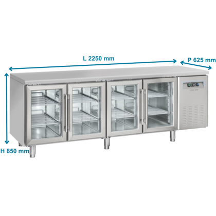 Table réfrigérée positive, 4 portes vitrées