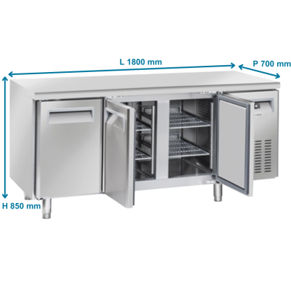 Table réfrigérée négative GN1/1, 3 portes - COOL HEAD