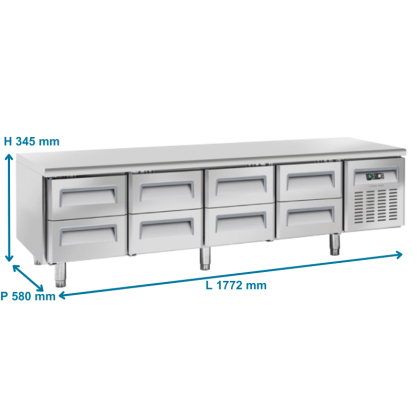 Soubassement réfrigéré P700, 8 tiroirs - 362 L