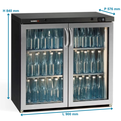 Arrière bar inox 2 portes battantes vitrées, 250L modèle bas - Gamko