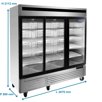 Armoire positive ventilée, 3 portes vitrées, groupe en bas - 2050 L