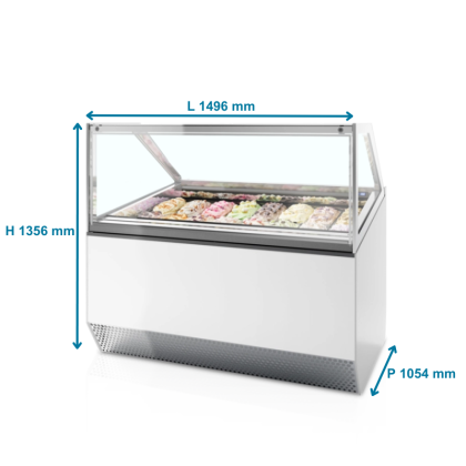 Vitrine spécial glaciers, vitre droite - 16 bacs Napoli 5L