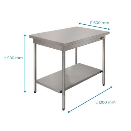 Table Inox Centrale + Étagere Basse L 1200 mm