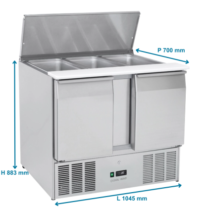 Saladette réfrigérée 2 Portes Avec Couvercle Inox