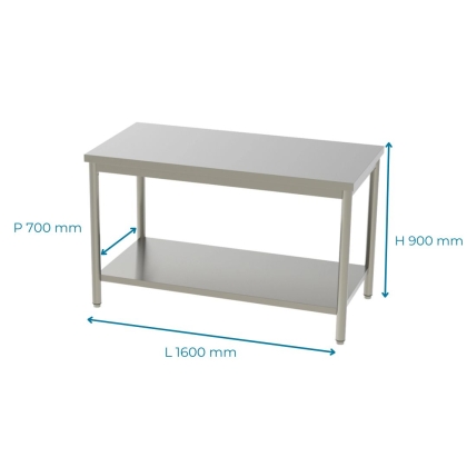 Table Inox Centrale - Étagère Basse L 1600 x P 700 mm