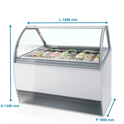 Vitrine incurvée spécial glaciers - 16 bacs Napoli 5L